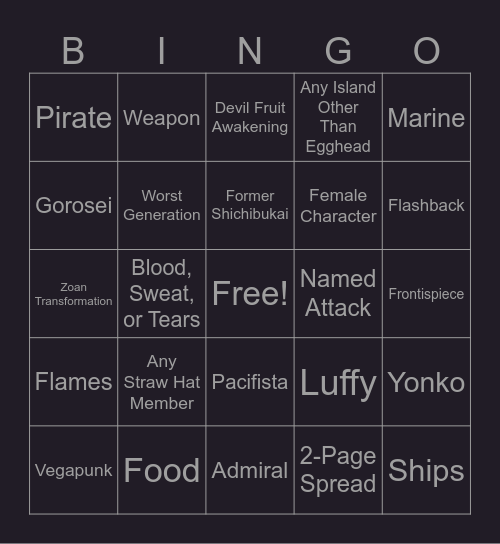 One Piece Chapters 1107 & 1108 Bingo! Bingo Card