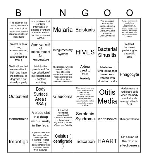 Words of the Day Bingo Card