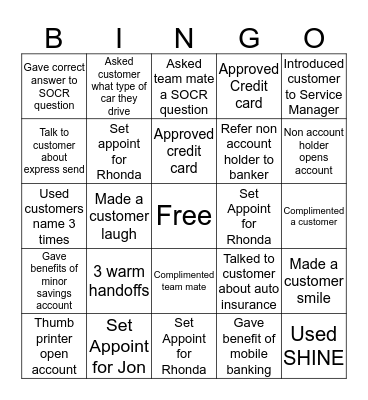 Team Fairfield Bingo Card