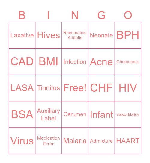 Words of the Day Bingo Card