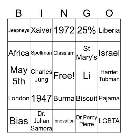 Diversity Bingo Card