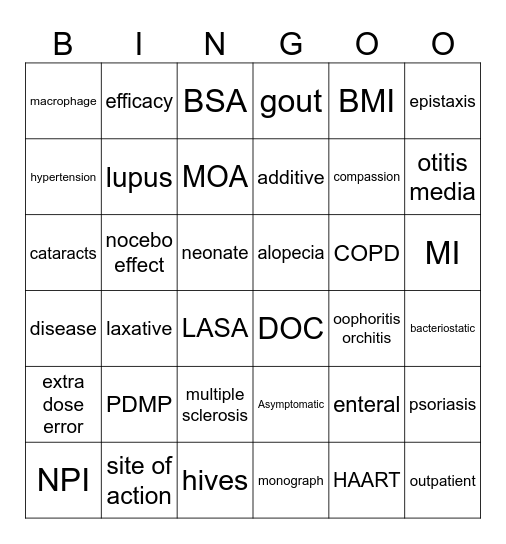 Words of the Day Bingo Card