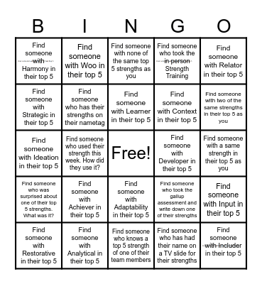 Strengths Bingo Card