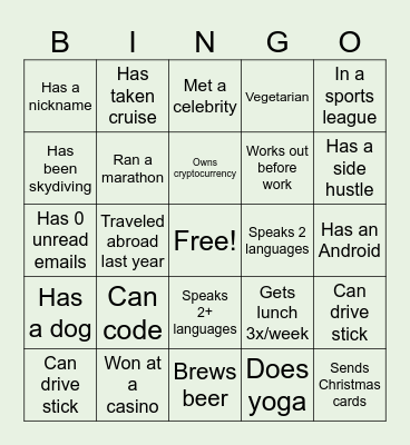 Happy Hour Bingo Card