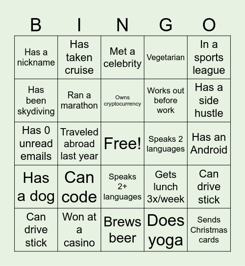 Happy Hour Bingo Card