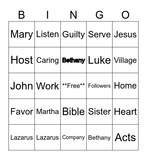Girl's Bible Study  Bingo Card