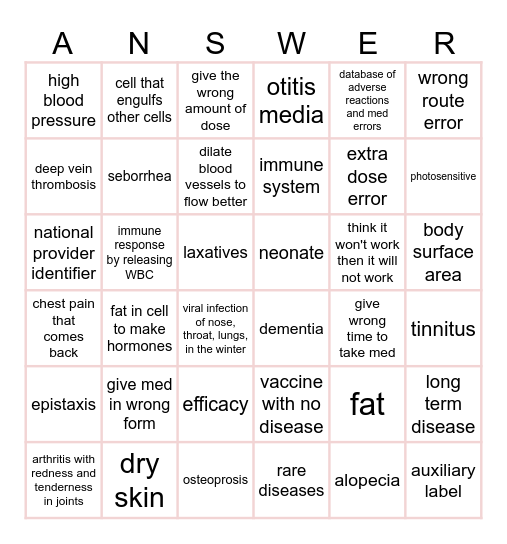 Vocab bingo answer key Bingo Card