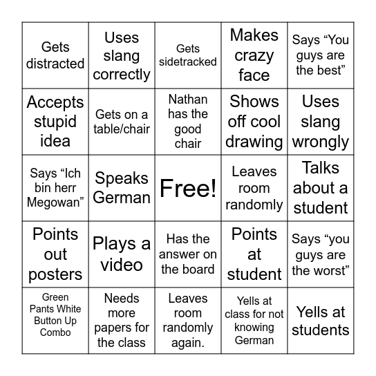 Megowan Bingo Card