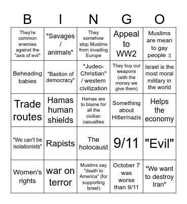 Why US needs to help Israel Bingo Card