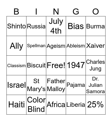 Diversity Bingo Card