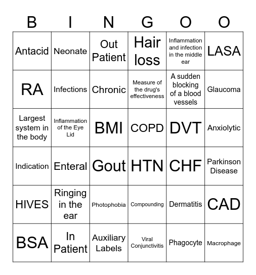 Words Of The Day Bingo Card