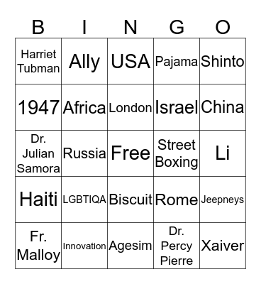 Diversity Bingo Card