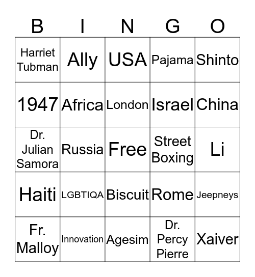 Diversity Bingo Card