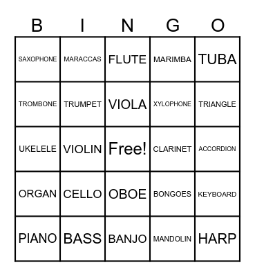 MUSICAL INSTRUMENTS! Bingo Card