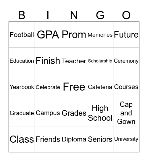 Graduation Bingo Card