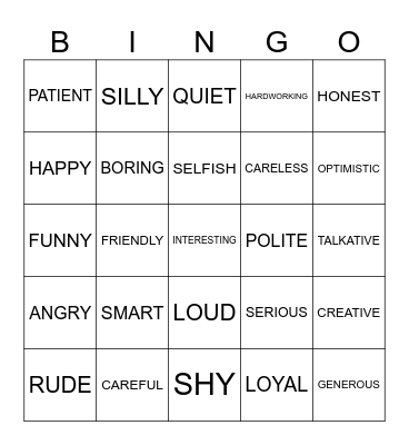 PERSONALITY BINGO Card