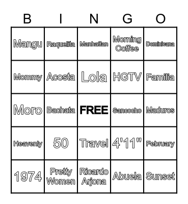 Raquel's 50th Birthday Bingo Card