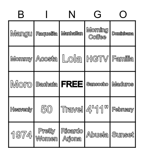 Raquel's 50th Birthday Bingo Card