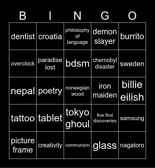 Infinite Craft Bingo Card