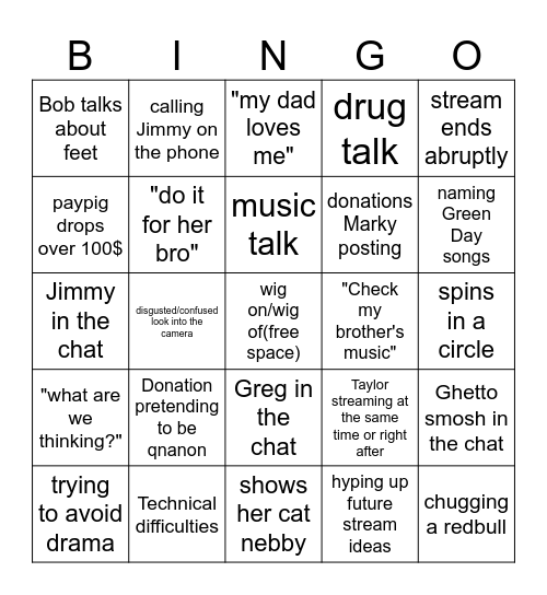 Tay Stream Bingo Card