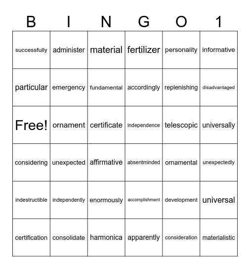 Multi Bingo Card