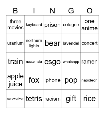 Untitled Bingo Card