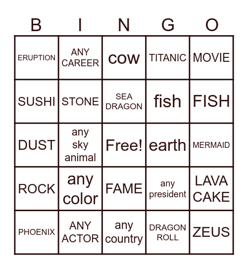 BINGOOO Bingo Card