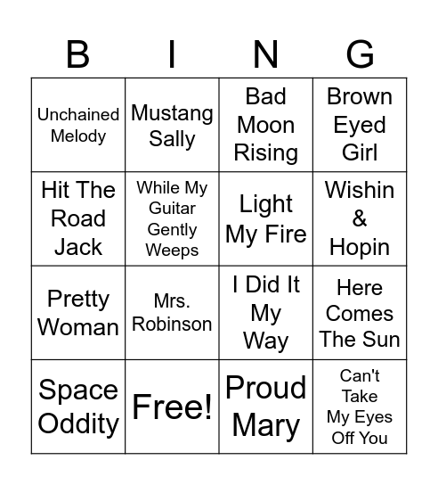 Livin' in the 60's Bingo Card