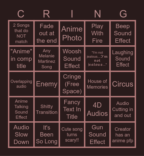 Edit Audio Binger Bingo Card