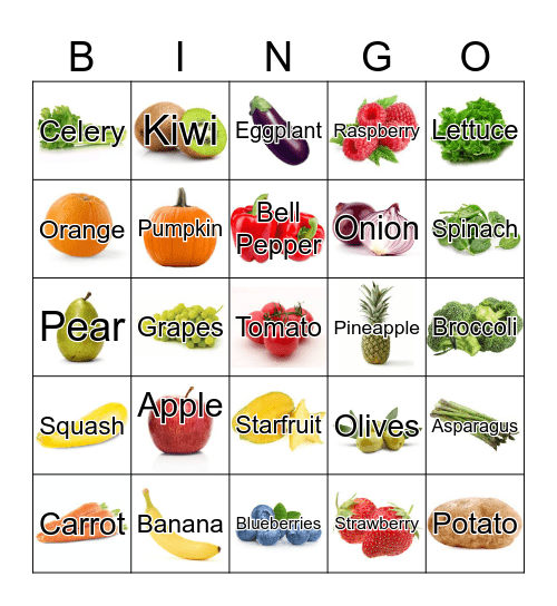 Fruits and Vegetables Bingo Card