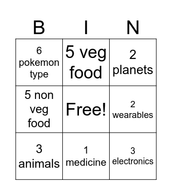 Friday Bingo Card