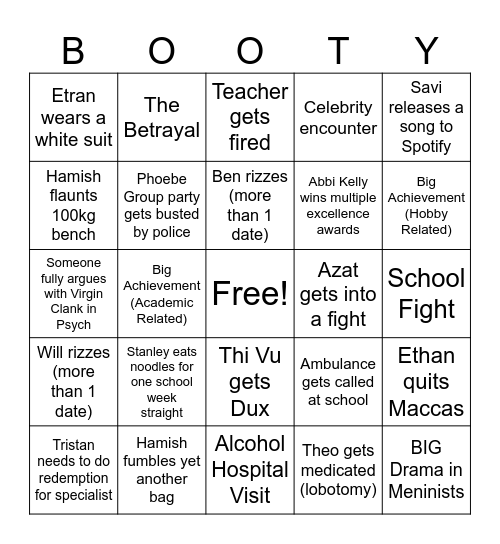 2024 BOOTY Bingo Card