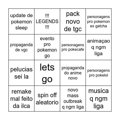pokemon day o inimigo agora eh o mesmo Bingo Card