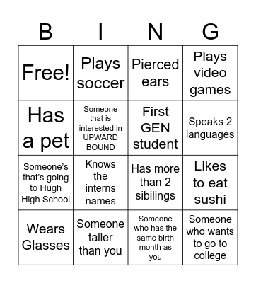 Classmate BINGO Card