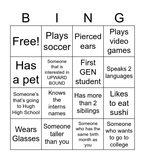 Classmate BINGO Card