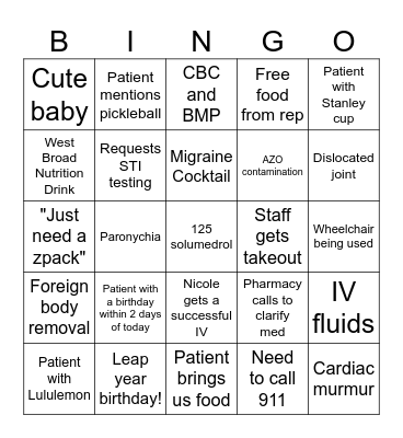 Joe's Bday Bingo Card