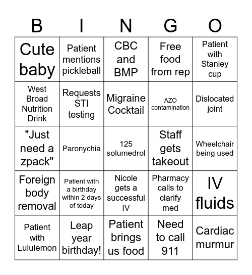 Joe's Bday Bingo Card