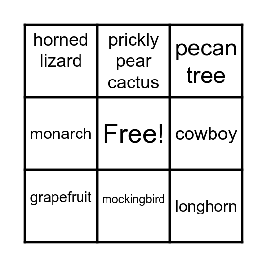 Texas Bingo Card