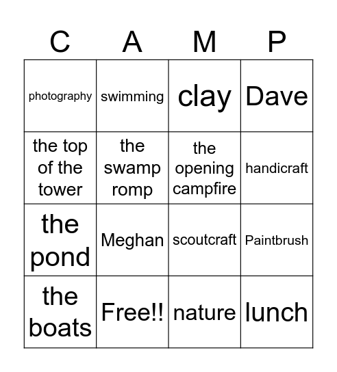 camp bingo Card