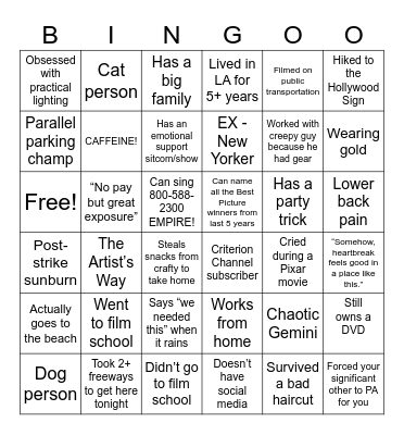 LA FILMSHOP BINGO Card