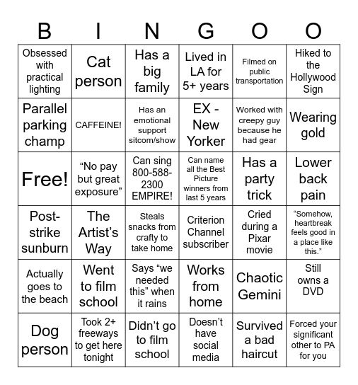 LA FILMSHOP BINGO Card