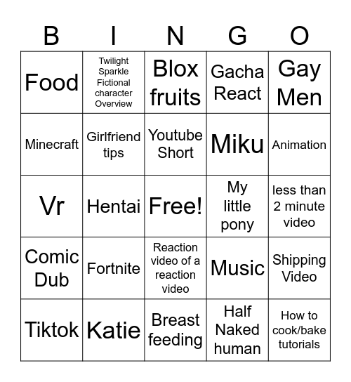 Youtube 2.0 Bingo Card