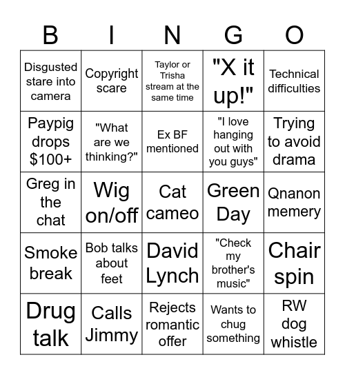 Tay Bingo Card