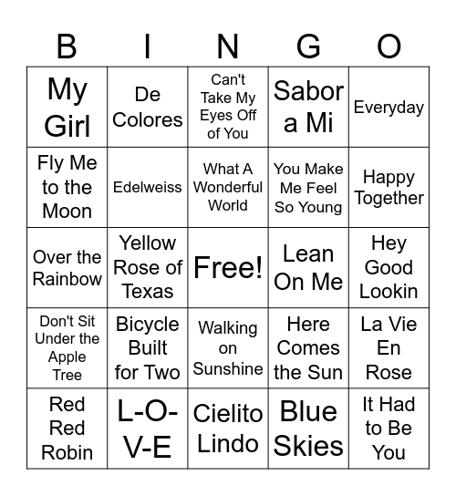 Music of Love and Spring Bingo Card