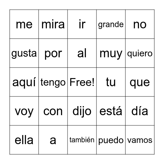 Palabras de Uso Frecuente 2 Bingo Card