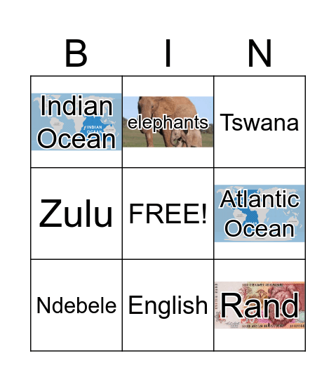 South Africa Bingo Card