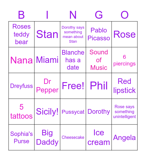 Sandy's Golden Girls BINGO Card