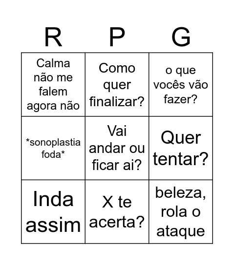 Bingo do mestre rpg Bingo Card