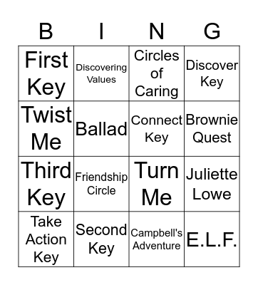 Brownie Quest Bingo Card