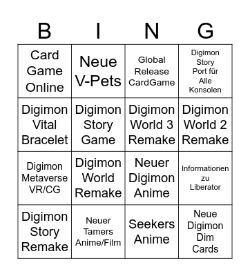 Digimon Con 2024 Bingo Card